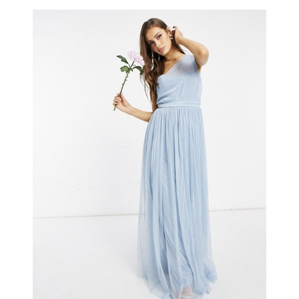 Anaya With Love Bridesmaid tulle one shoulder maxi dress in soft blue Zs 6